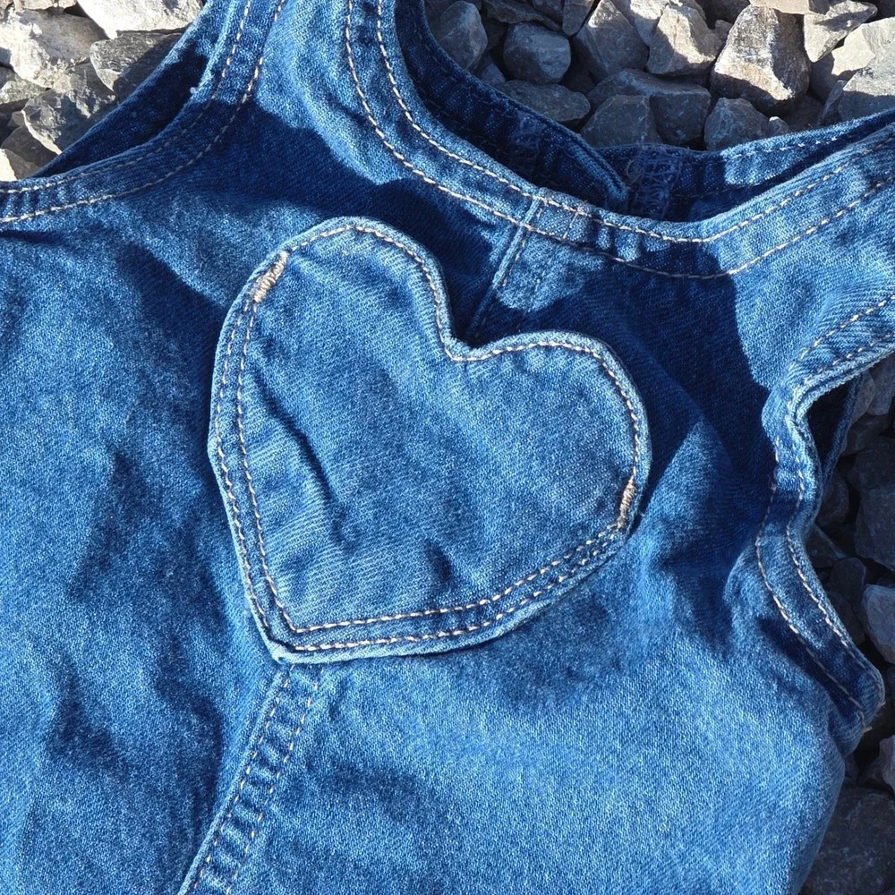 Baby Gap Denim Heart Jumper Dress Blue Medium Wash 6-12 Months Snap Back